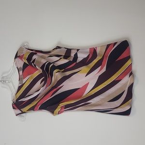 L.I.E. 100% Silk Abstract Swirl Print Cowl‎ Neck Sleeveless Blouse Large